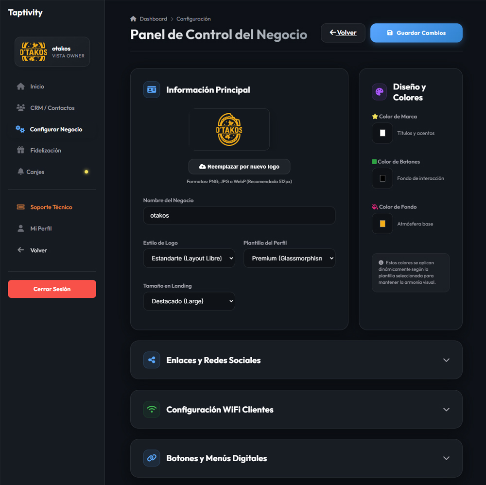 Configuración taptivity